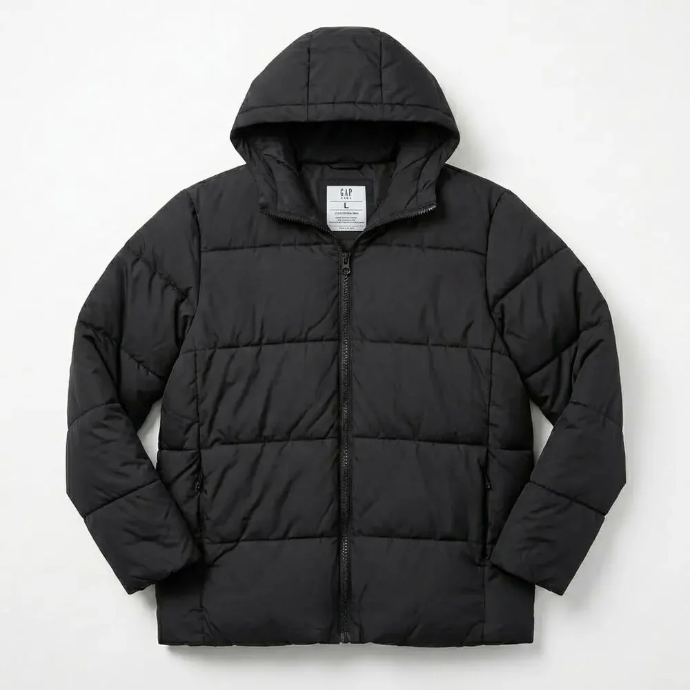 GAP Kids Wamest Puffer Jacket Black Full Zip Hooded Water Resistant Boys Large